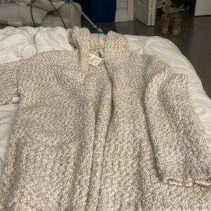 NEW. White n cream pink knit cardigan with hood